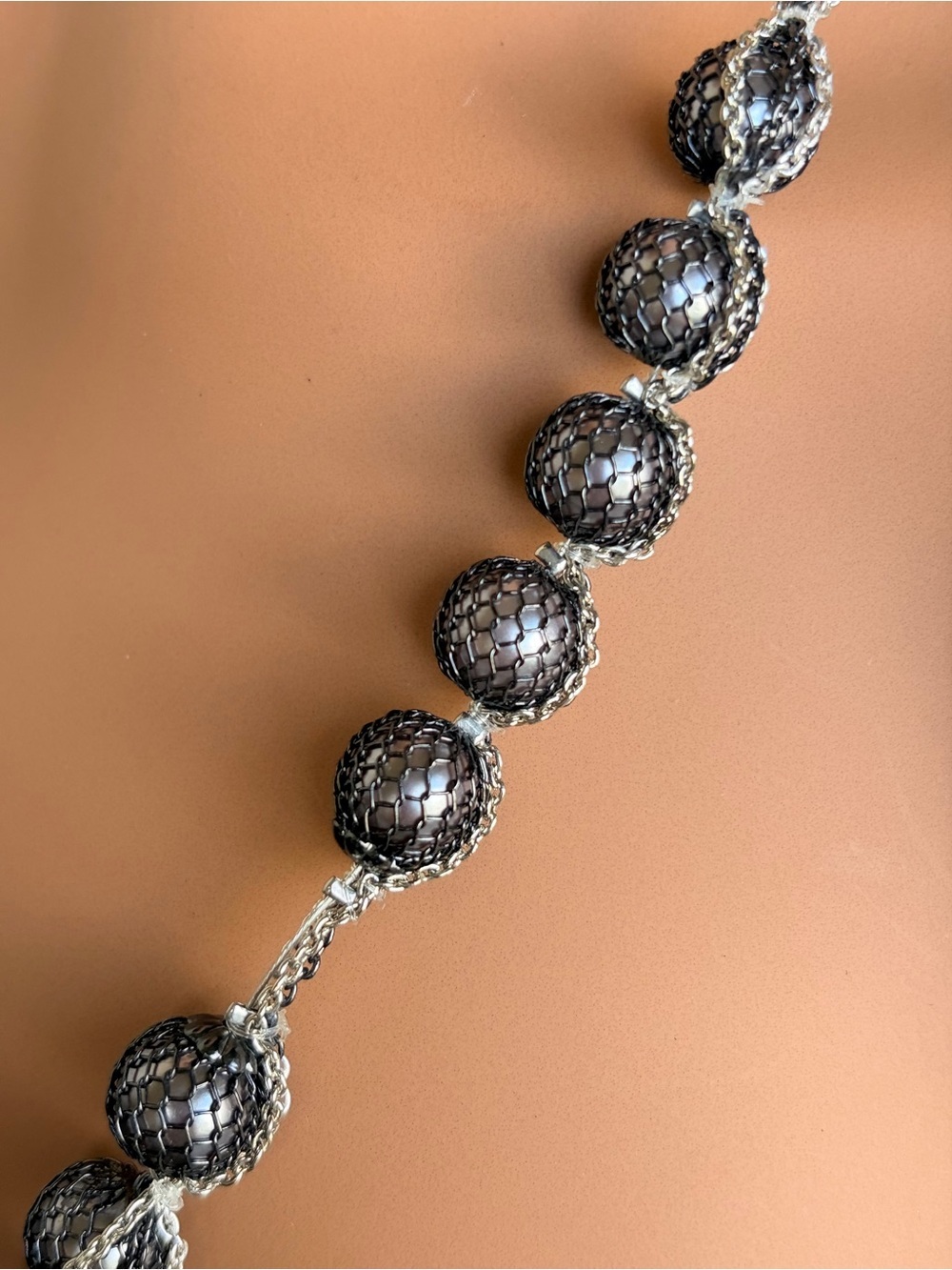 Loft Silver/Gray/Black Mesh Beaded Necklace